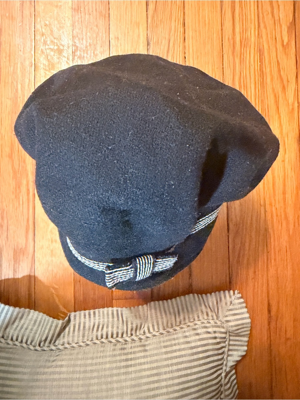 Black Wool Vintage Unisex Cadet Cap with Decorative Band